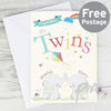 Personalised Hessian Elephant Twins Card