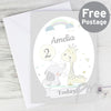 Personalised Hessian Giraffe & Elephant Card