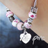 Personalised Cross Charm Bracelet - Candy Pink - 18cm