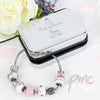 Personalised Decorative Wedding Maid of Honour Silver Box and Candy Pink 21cm Charm Bracelet