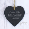 Personalised Just Married... Slate Heart Decoration