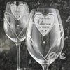 Personalised Hand Cut Big Heart Diamante Wine Glasses with Swarovski Elements