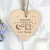 Personalised To the Moon and Back... Chunky Wooden Heart Decoration