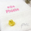 Personalised Pink Flowers White Bath Towel