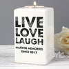 Personalised Live Love Laugh Ceramic Tea Light Candle Holder