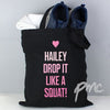 Personalised Pink Text Black Cotton Bag
