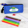 Blue Dinosaur Pencil Case with Personalised Pencils & Crayons