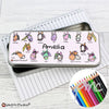 Personalised Bang on the Door Pony Pencil Tin with Pencil Crayons