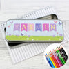Personalised Garden Bunting Pencil Tin with Pencil Crayons
