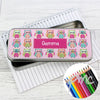 Personalised Summer Owl Pencil Tin with Pencil Crayons