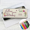 Personalised Dreams Pencil Tin with Pencil Crayons