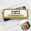 Personalised Man at Work Pencil Tin with Pencil Crayons