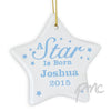 Personalised Blue 'A star Is Born' Ceramic Star Decoration