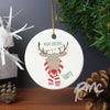 Personalised Retro Reindeer Round Ceramic Decoration