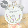 Personalised Country Diary Wild Flowers Round Ceramic Decoration