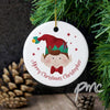 Personalised Christmas Elf Round Ceramic Decoration
