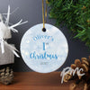 Personalised Blue My 1st Christmas Round Ceramic Decoration
