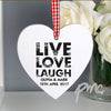 Personalised Live Love Laugh Wooden Heart Decoration