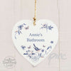 Personalised Country Diary Blue Blossom Wooden Heart Decoration