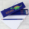 Personalised Dinosaur Box of 12 Blue HB Pencils