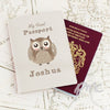 Personalised Cute Owl Cream Passport Holder